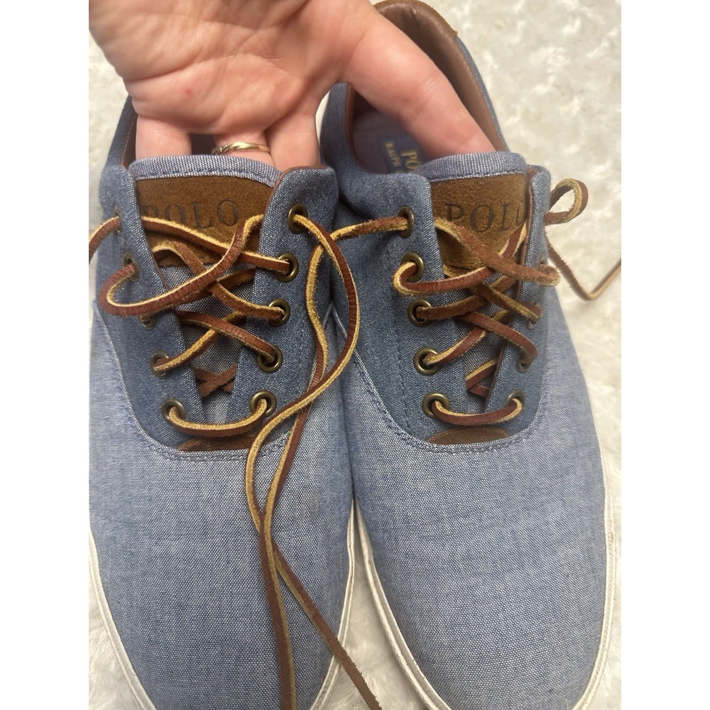 Polo Ralph Lauren Vaughn Saddle Chambray Blue/Brown Lace-Up Sneakers Men 11D